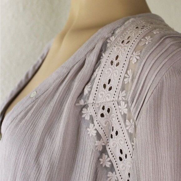 FREE PEOPLE Courtney Victorian Shirt Dress Eyelet Lace High Low Boho, Small - Picture 7 of 11